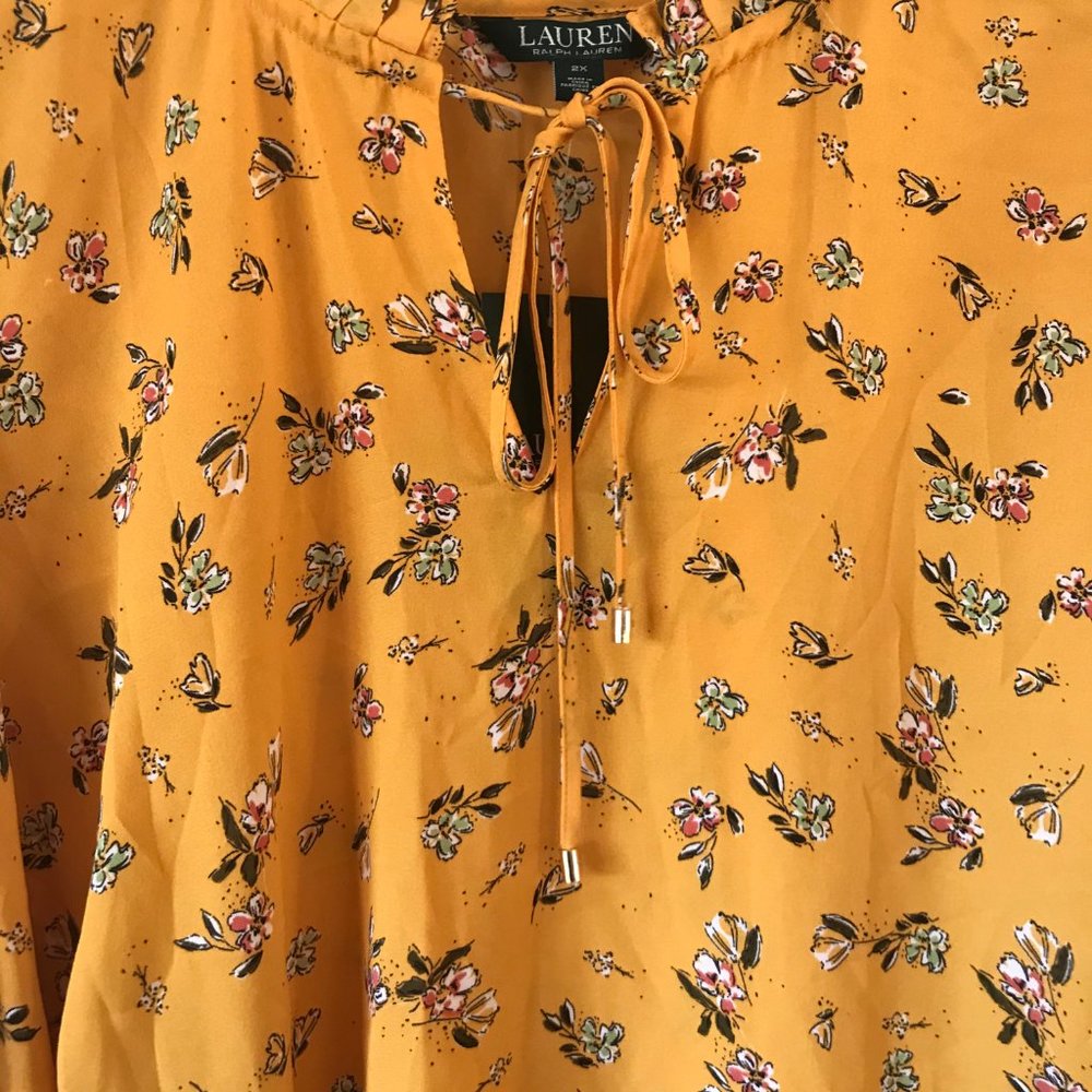 Lauren Ralph Lauren Mustard Yellow Floral Blouse - Picture 4 of 7